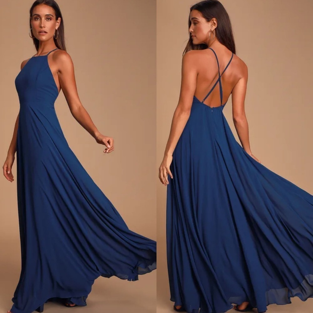 Lulus Mythical Kind‎ of Love Maxi Dress S Navy Blue